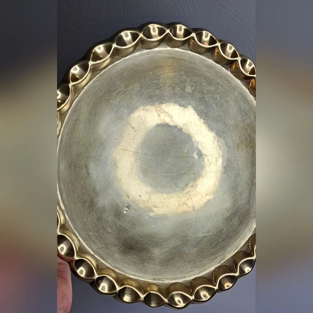 Vintage Moroccan Handmade Brass Tray Plate Morocco Scalloped Edge